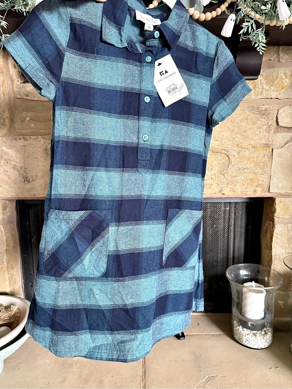 Free Assembly Short Sleeve Popover Shirt Dress Blue Girls Size 7/8 NWT